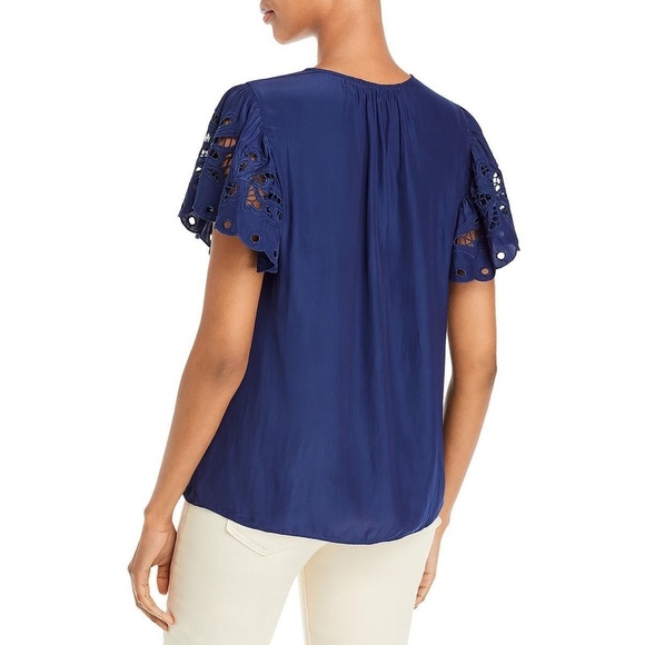 Ramy Brook Womens Rochelle V Neck Flutter Sleeve Top Blouse Shirt - Picture 2 of 3